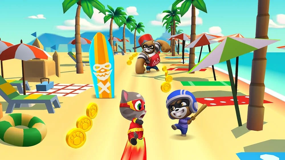a cartoon character is playing a game on the beach