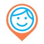 a blue and orange map marker with a smiling face