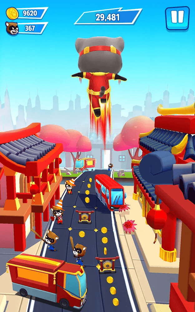 a screenshot of a city street with cars and buildings